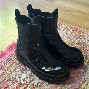 Girls Black Patent Leather Ankle Boots